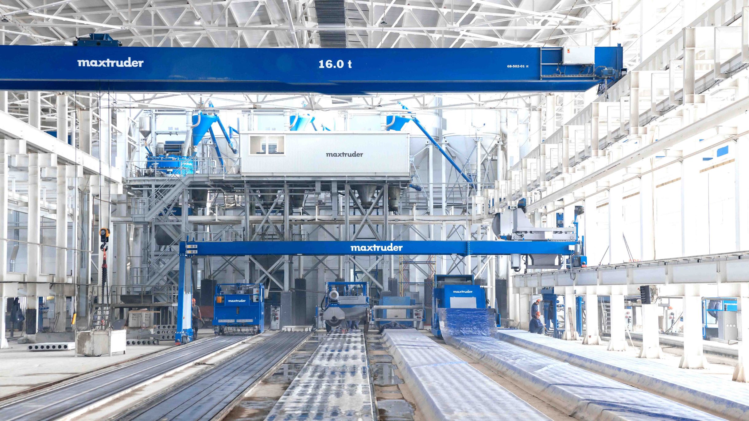Modern production line from MAX-truder for manufacturing hollowcore slabs in a precast concrete plant
